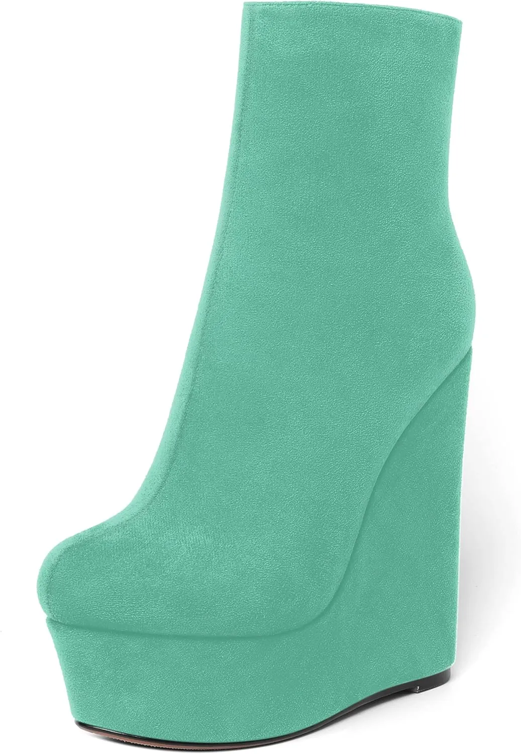 AMBELIGHT Womens Night Club Suede Round Toe Fashion Booties Platform Zip Wedge High Heel Ankle High Boots 6 Inch