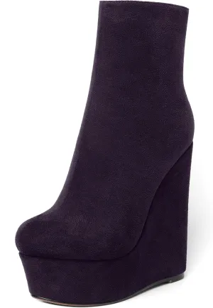 AMBELIGHT Womens Night Club Suede Round Toe Fashion Booties Platform Zip Wedge High Heel Ankle High Boots 6 Inch