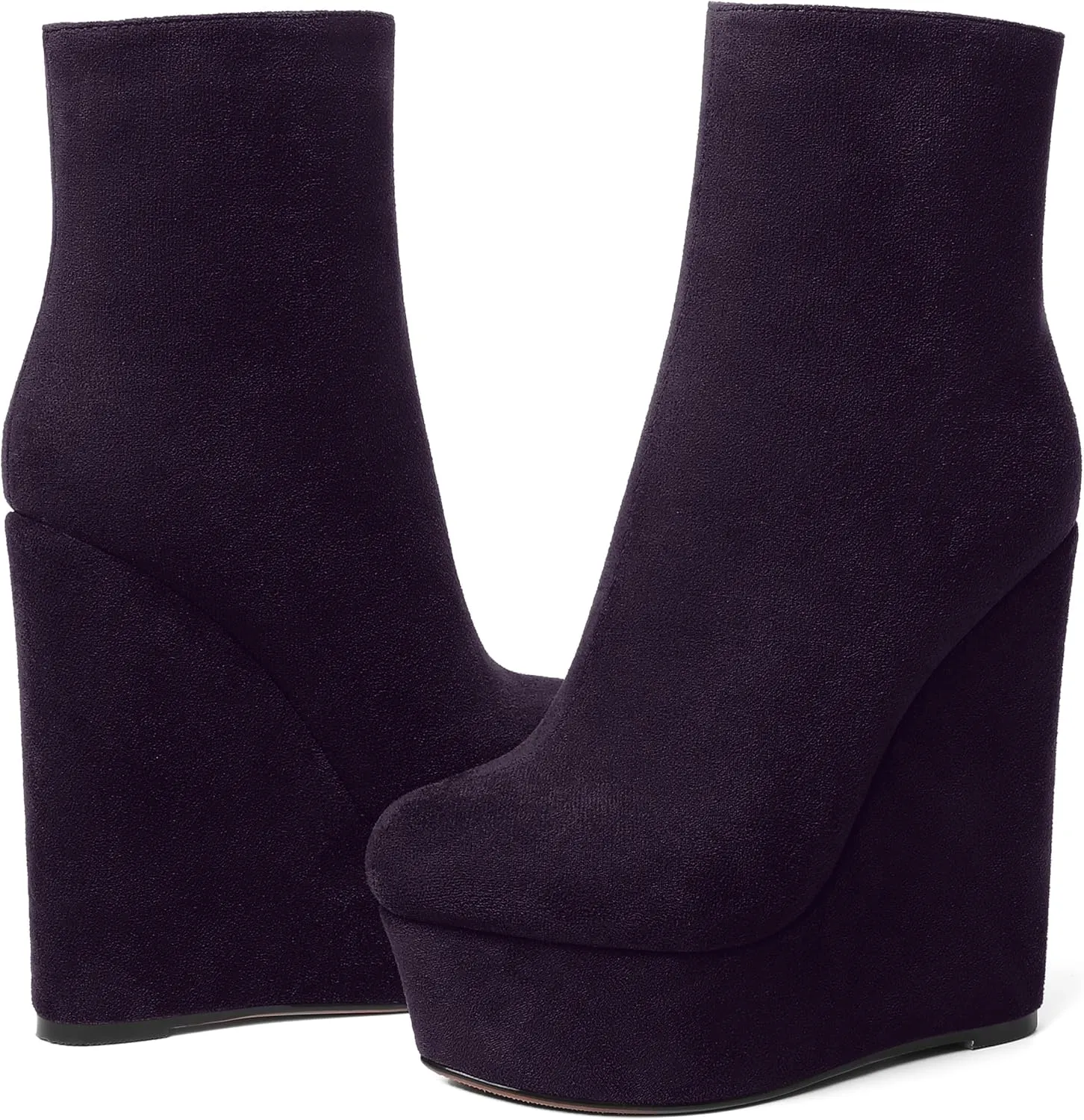 AMBELIGHT Womens Night Club Suede Round Toe Fashion Booties Platform Zip Wedge High Heel Ankle High Boots 6 Inch