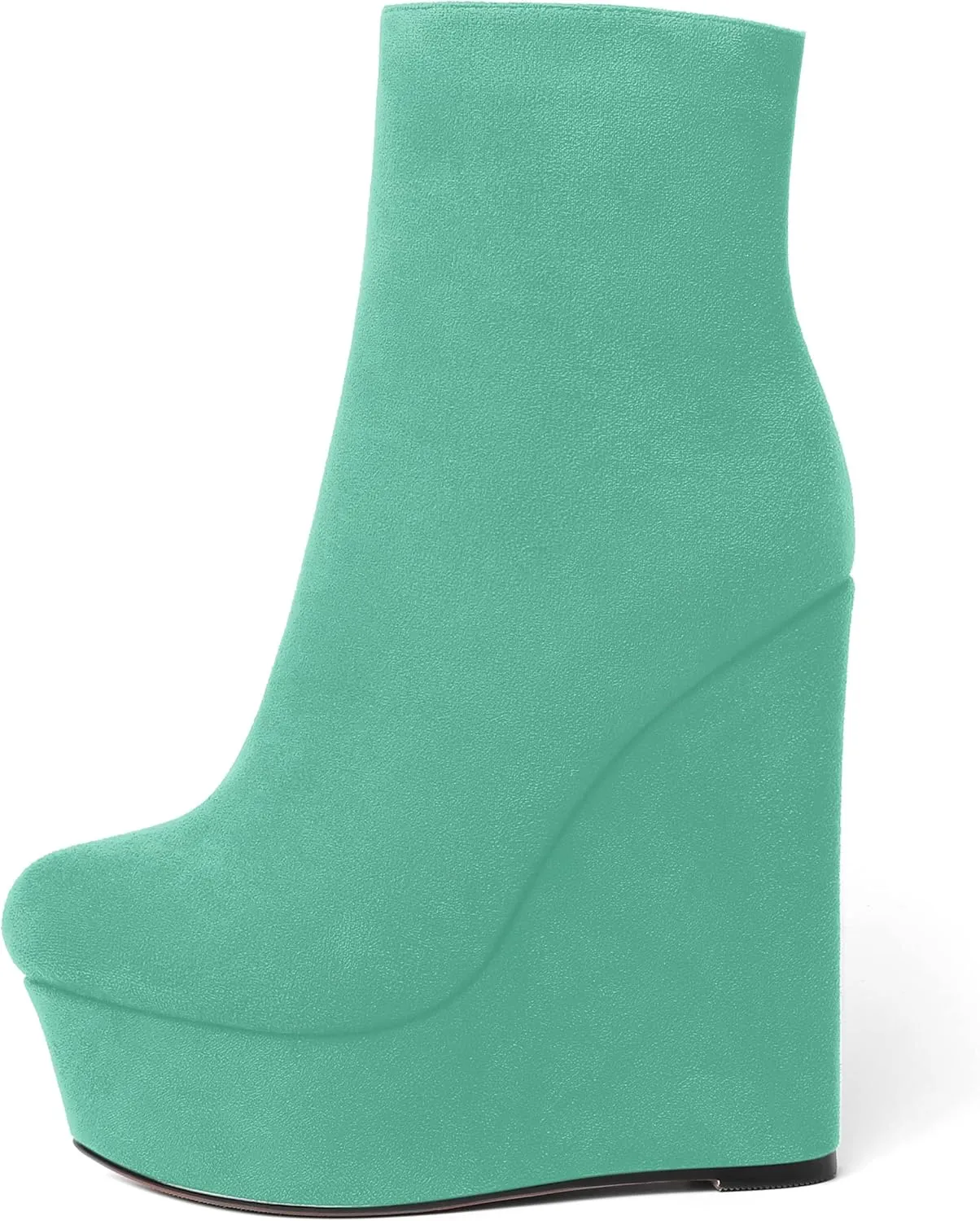 AMBELIGHT Womens Night Club Suede Round Toe Fashion Booties Platform Zip Wedge High Heel Ankle High Boots 6 Inch