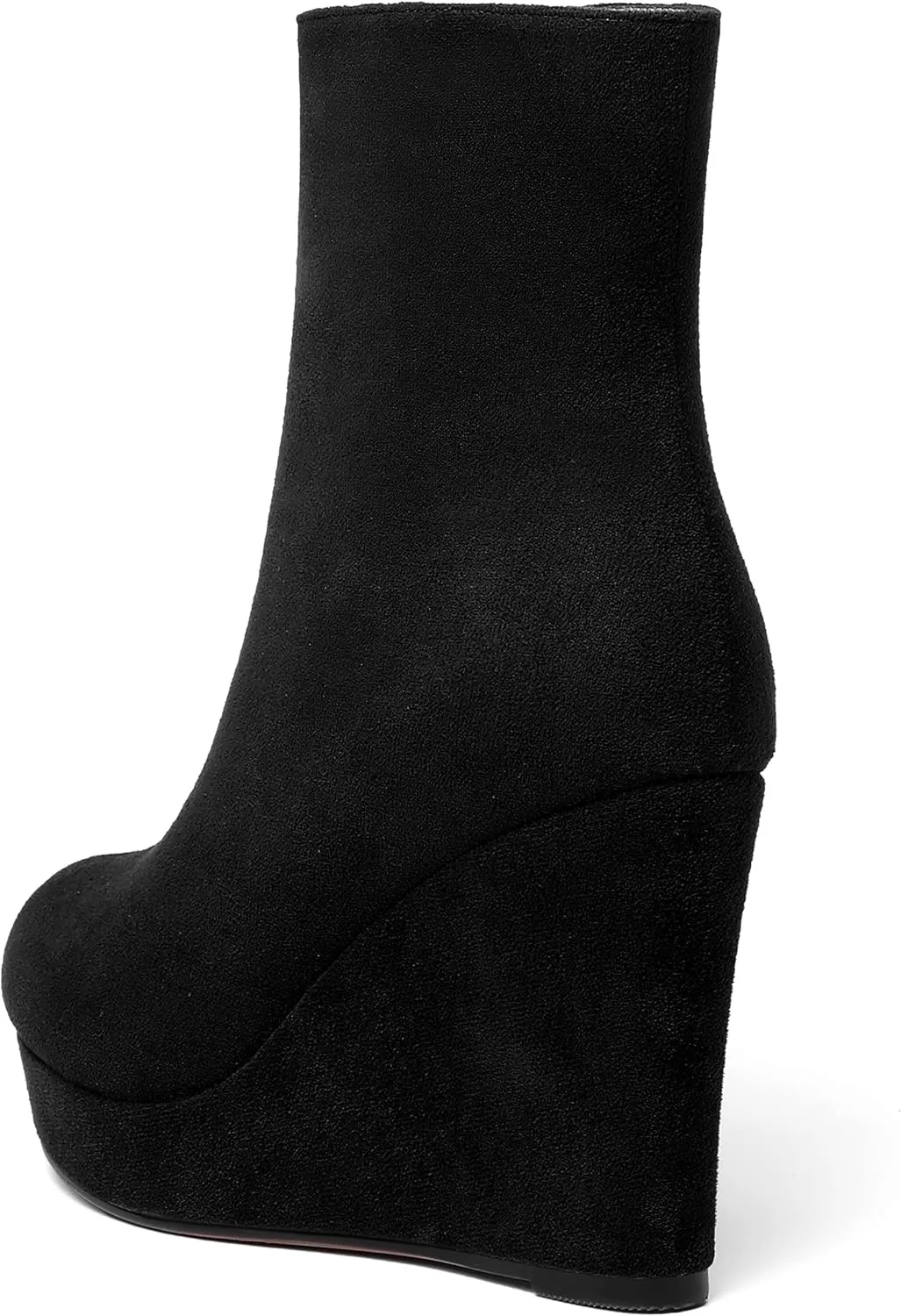 AMBELIGHT Womens Suede Round Toe Wedge Boots Night Club Zip Fashion Platform Wedge High Heel Ankle High Boots 4 Inch