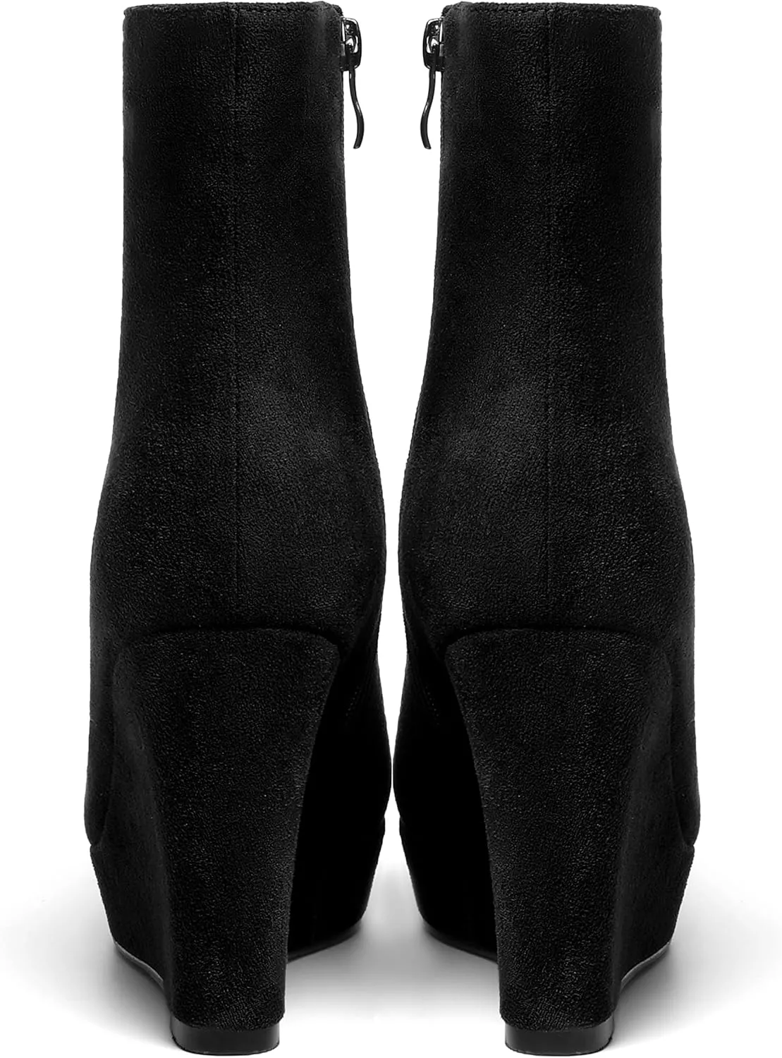 AMBELIGHT Womens Suede Round Toe Wedge Boots Night Club Zip Fashion Platform Wedge High Heel Ankle High Boots 4 Inch