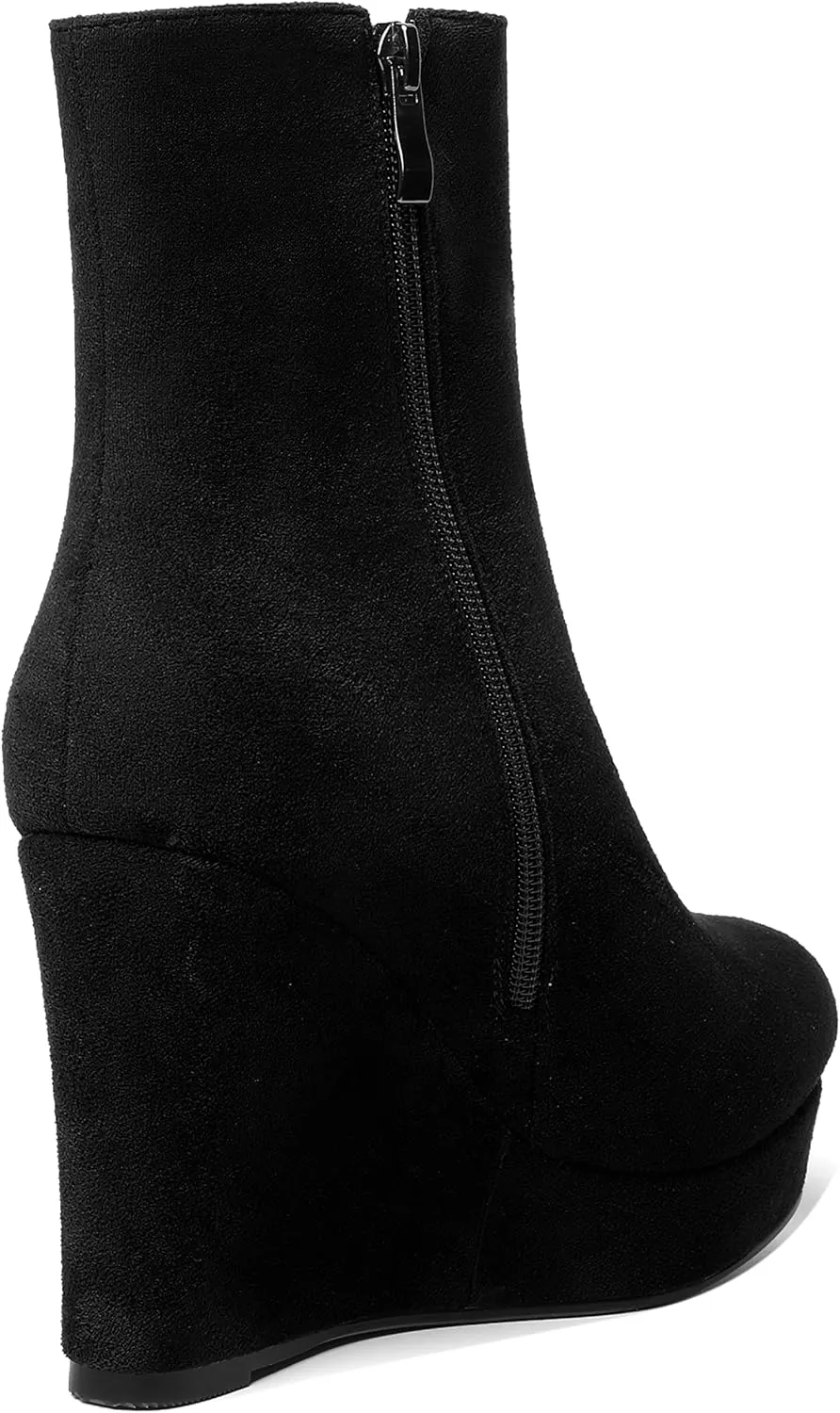 AMBELIGHT Womens Suede Round Toe Wedge Boots Night Club Zip Fashion Platform Wedge High Heel Ankle High Boots 4 Inch