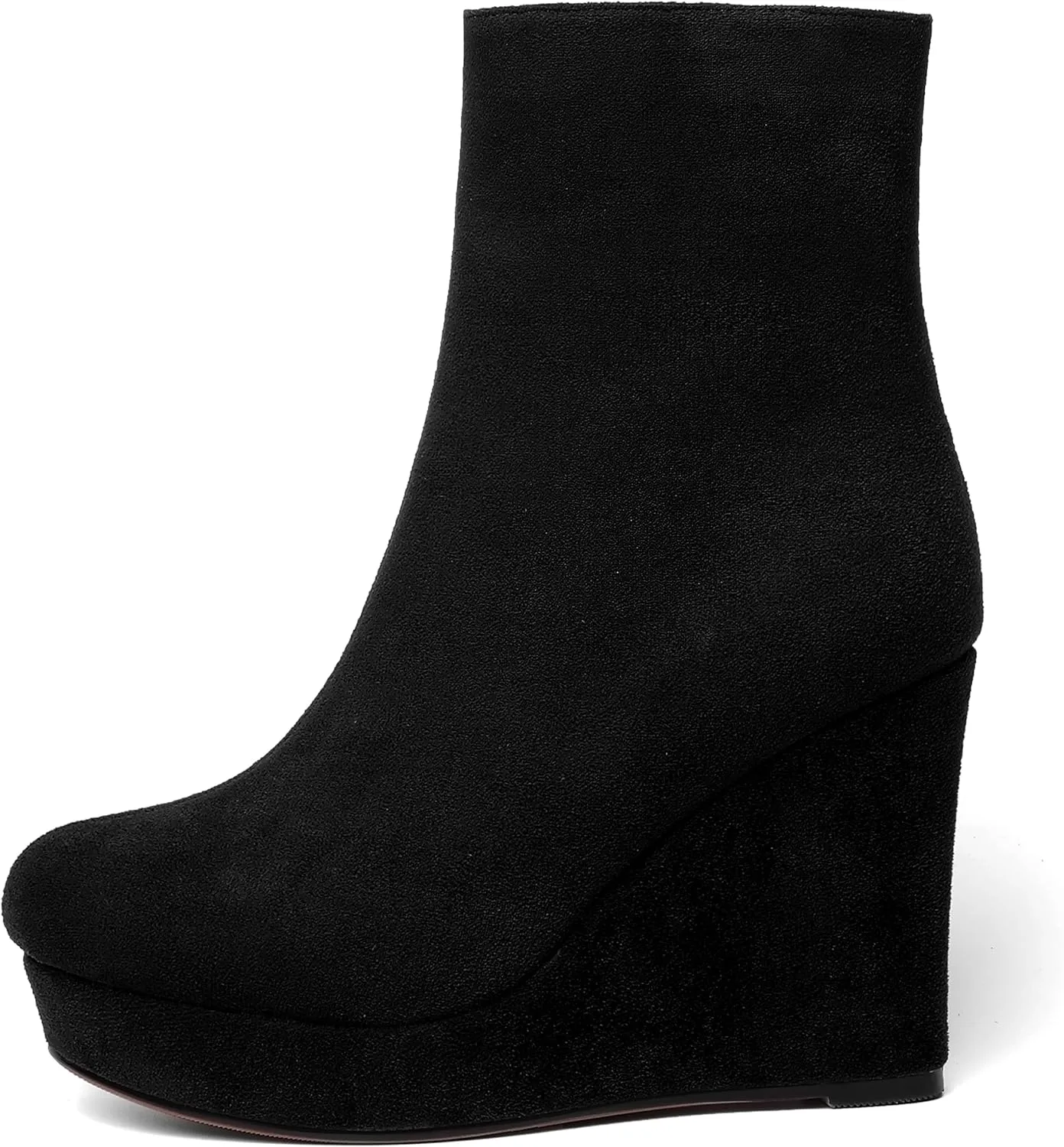 AMBELIGHT Womens Suede Round Toe Wedge Boots Night Club Zip Fashion Platform Wedge High Heel Ankle High Boots 4 Inch