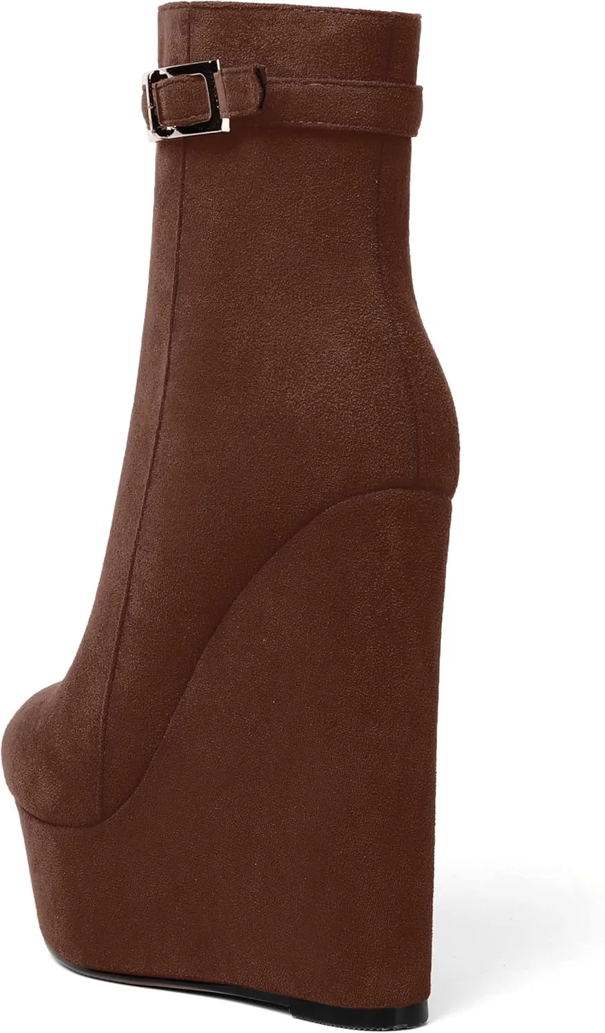 AMBELIGHT Womens Suede Zip Dress Platform Round Toe Solid Wedge High Heel Ankle High Boots 6 Inch