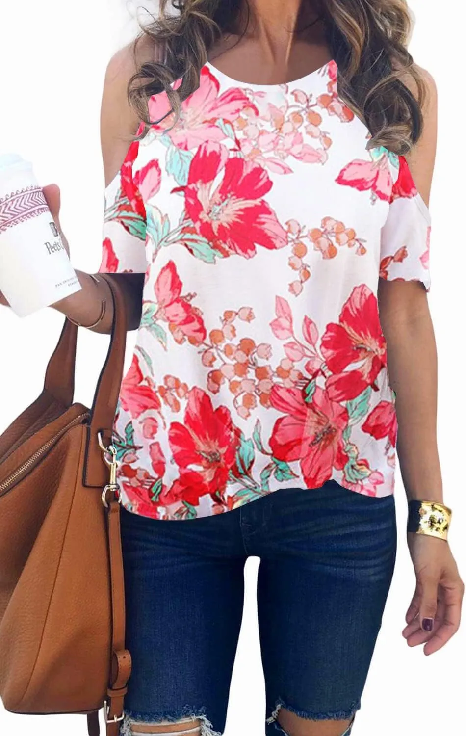 ANCAPELION Women’s Cold Shoulder Shirt Short Sleeve Round Neck T-Shirt Knot Twist Tee Blouse Casual Tops for Women