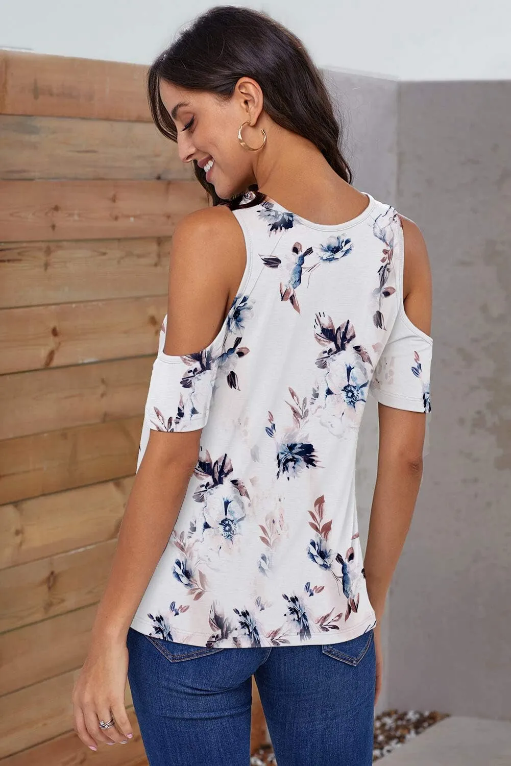 ANCAPELION Women’s Cold Shoulder Shirt Short Sleeve Round Neck T-Shirt Knot Twist Tee Blouse Casual Tops for Women