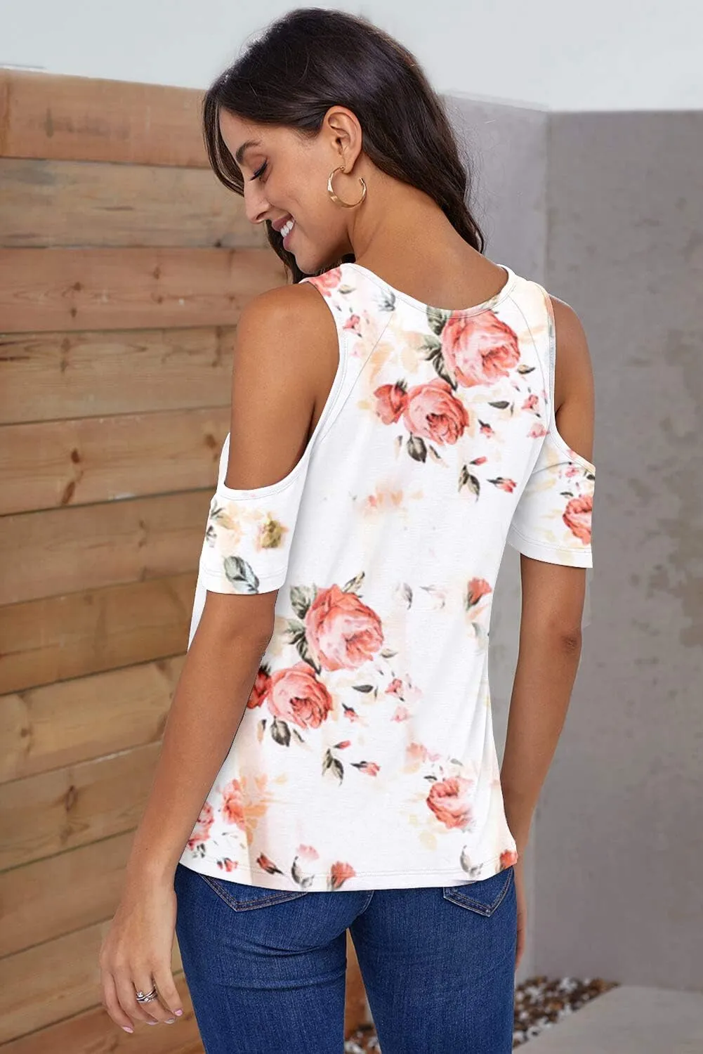 ANCAPELION Women’s Cold Shoulder Shirt Short Sleeve Round Neck T-Shirt Knot Twist Tee Blouse Casual Tops for Women