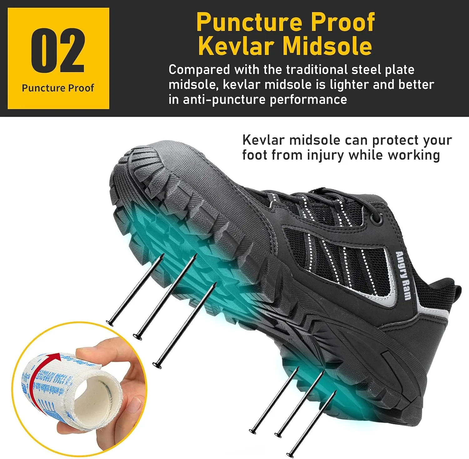 ANGRYRAM Steel Toe Shoes for Men Women Lightweight Indestructible Work Shoes Breathable Slip Resistant Safety Sneakers Comfortable Puncture Proof Shoes for Working Construction Industry