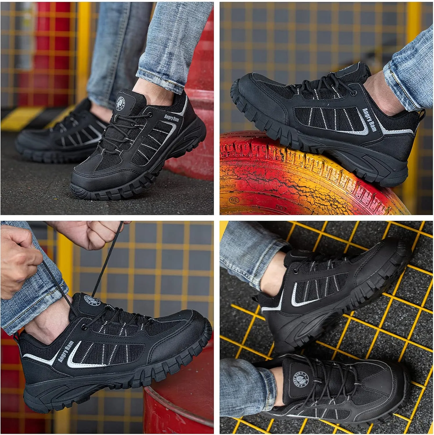 ANGRYRAM Steel Toe Shoes for Men Women Lightweight Indestructible Work Shoes Breathable Slip Resistant Safety Sneakers Comfortable Puncture Proof Shoes for Working Construction Industry