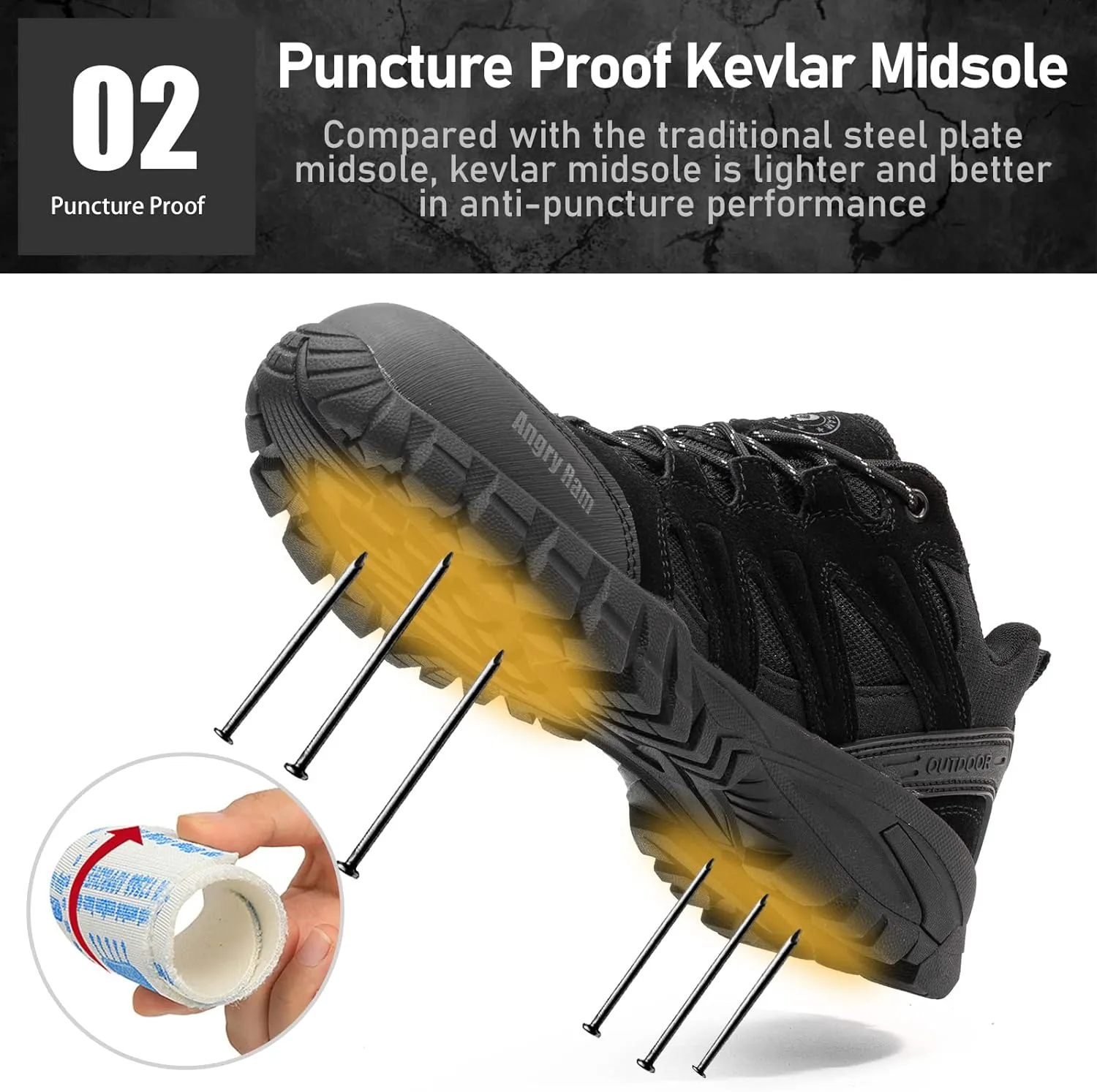ANGRYRAM Steel Toe Shoes for Men Women Lightweight Indestructible Work Shoes Breathable Slip Resistant Safety Sneakers Comfortable Puncture Proof Shoes for Working Construction Industry