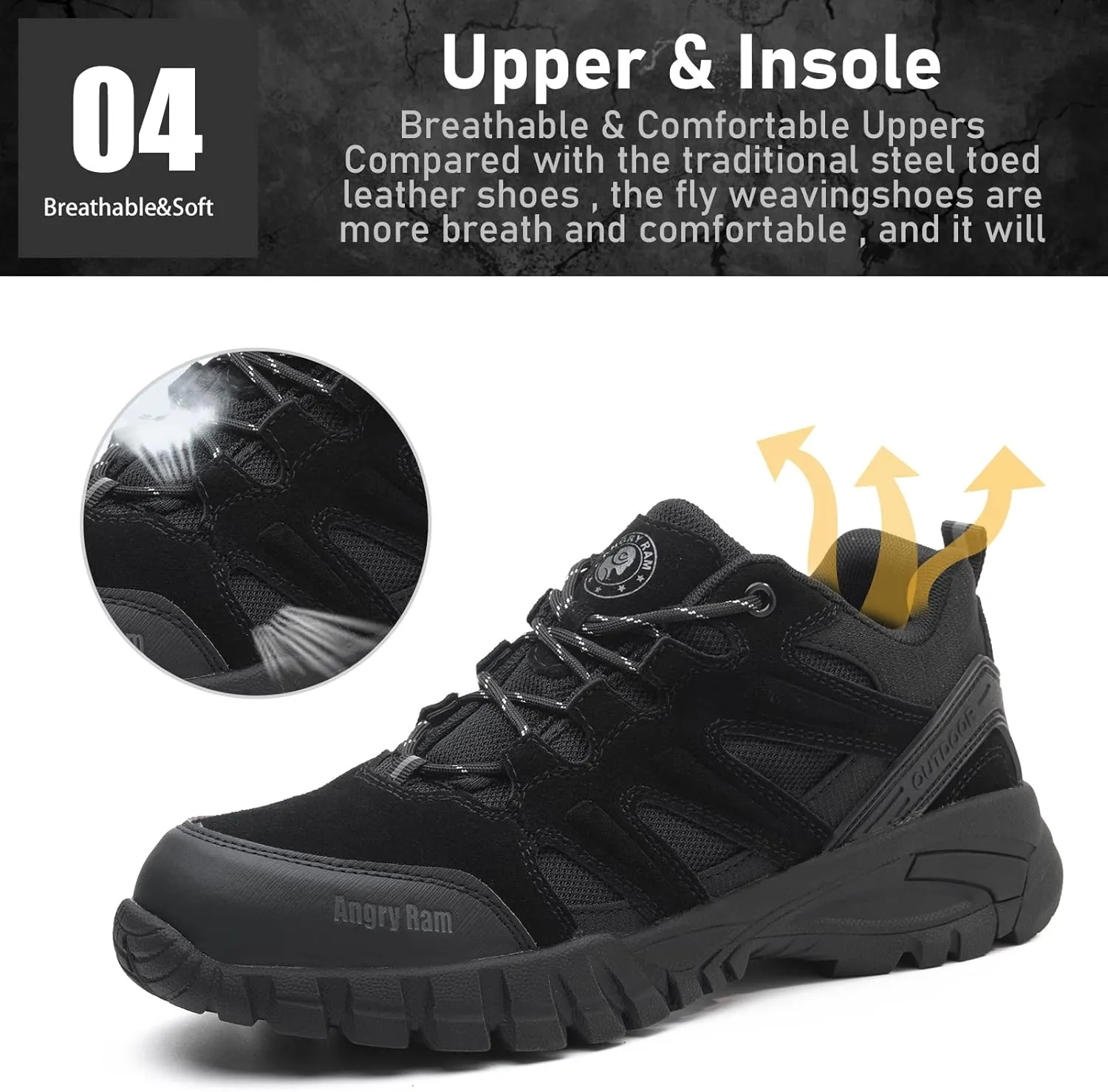 ANGRYRAM Steel Toe Shoes for Men Women Lightweight Indestructible Work Shoes Breathable Slip Resistant Safety Sneakers Comfortable Puncture Proof Shoes for Working Construction Industry
