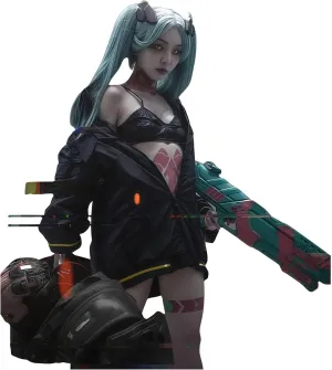 Anime Edgerunners Rebecca Cosplay Costume, Sexy PU Outfit Violent Women’s Set w/Lining Coat for Halloween