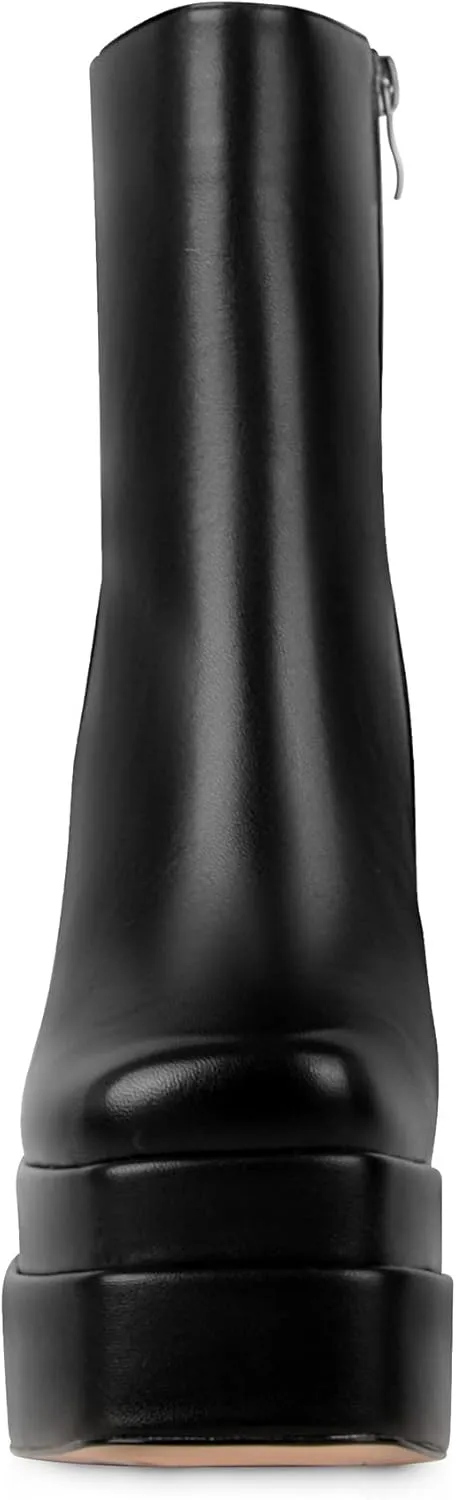 ANN CREEK Women's Double Platform Ankle Boots Chunky Heel Booties Side Zipper Square Toe High Heel Casual Boots