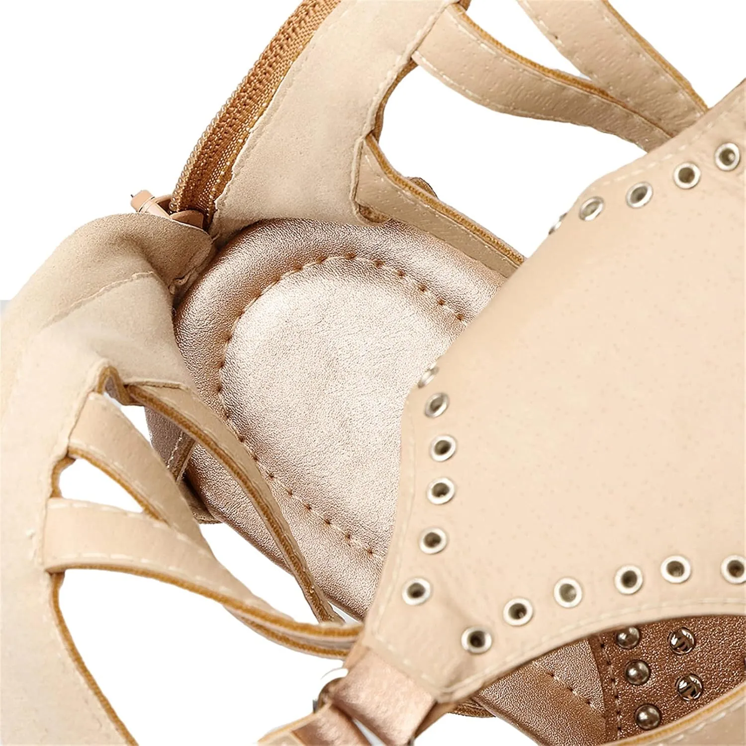 ANUFER Womens Knee High Roman Gladiator Sandals Rivets Studded Strappy Zipper Thong Sandals
