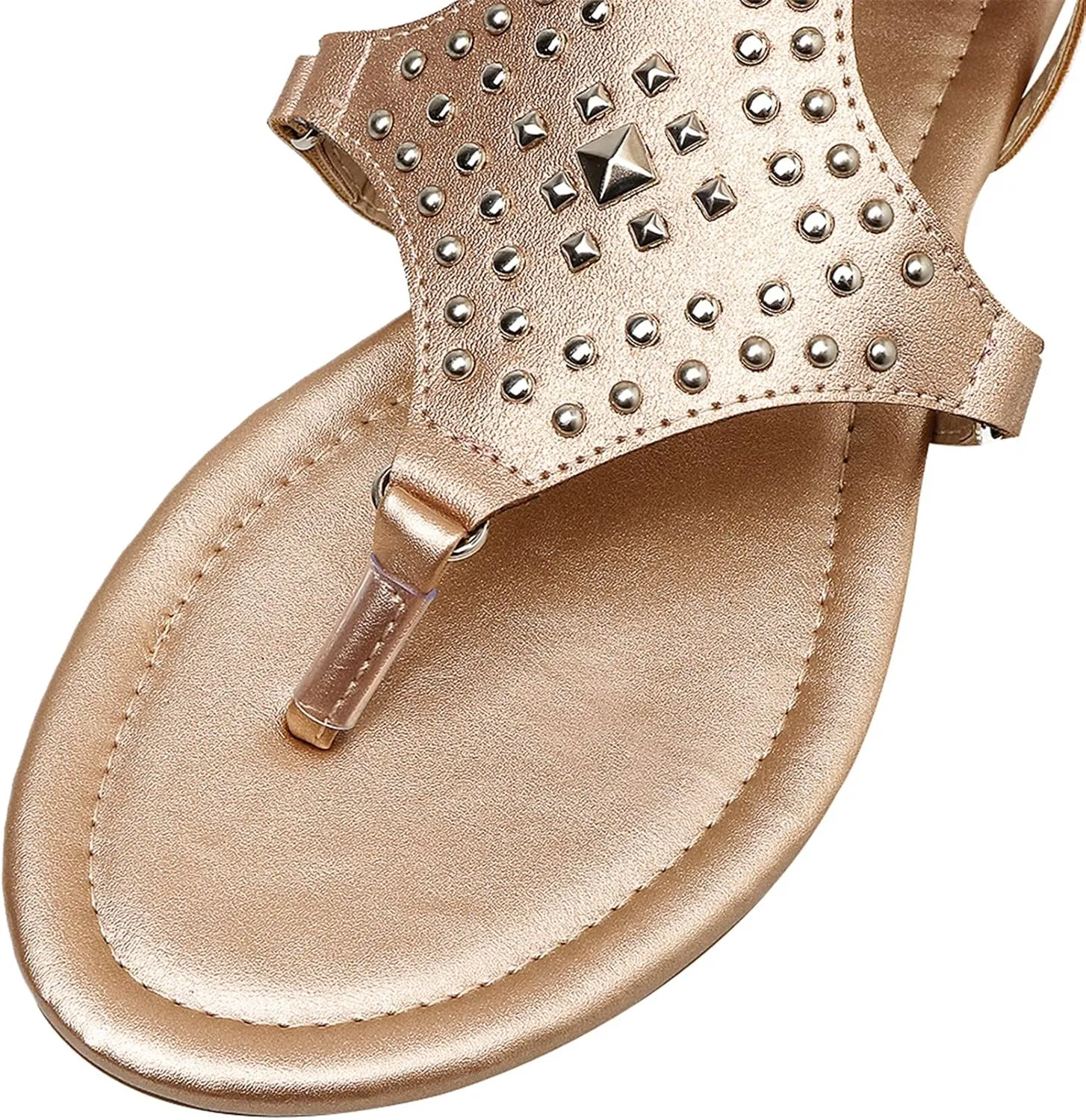 ANUFER Womens Knee High Roman Gladiator Sandals Rivets Studded Strappy Zipper Thong Sandals