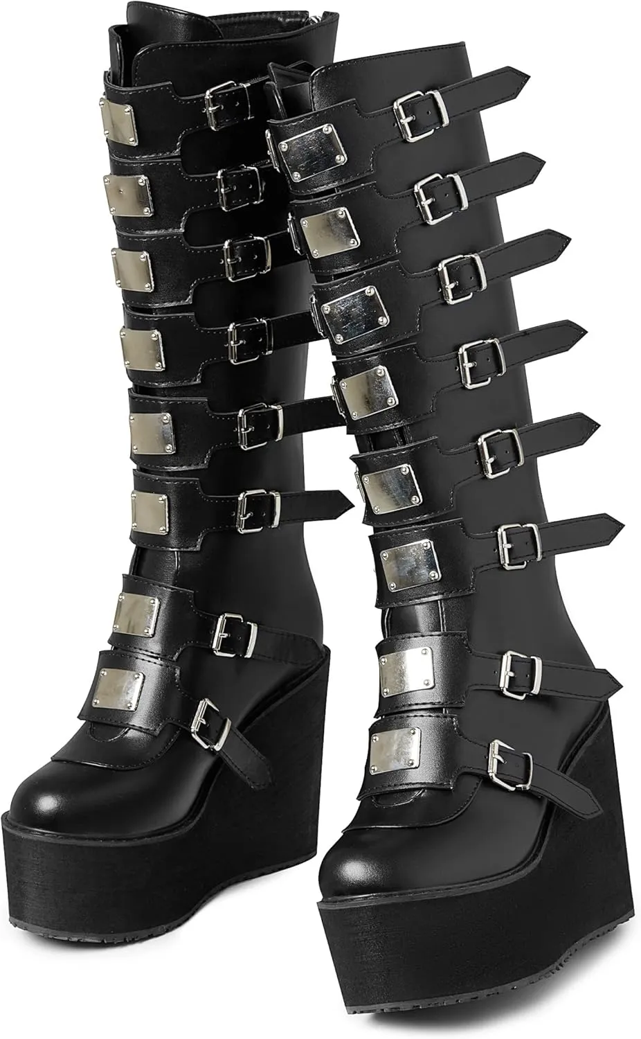 AOSPHIRAYLIAN Womens Goth Knee High Boots Wedge High Heel Motorcycle Punk Combat Platform Boots