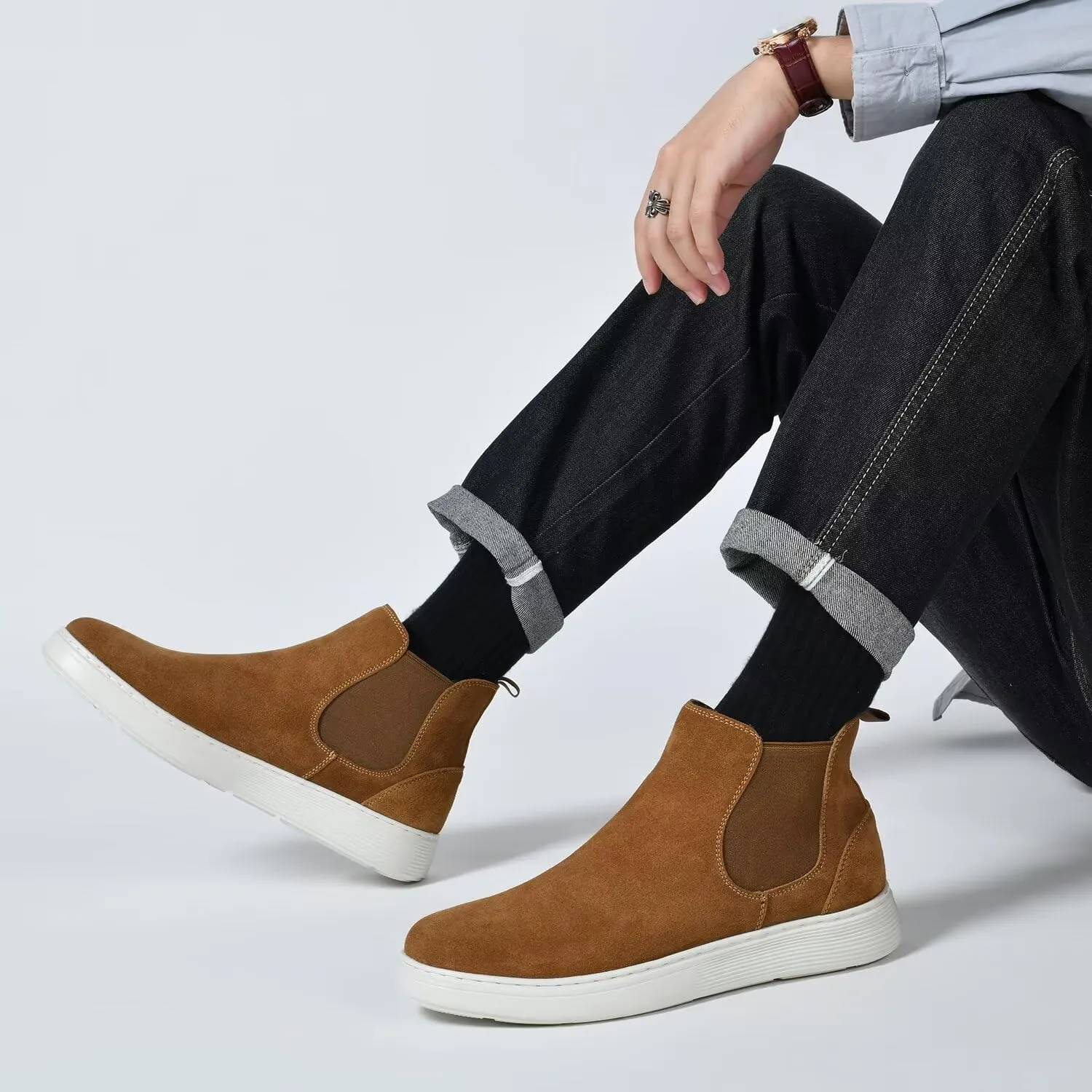 Arkbird Casual Sneaker Shoes, Lace-up Leather Chukka Boots for Men