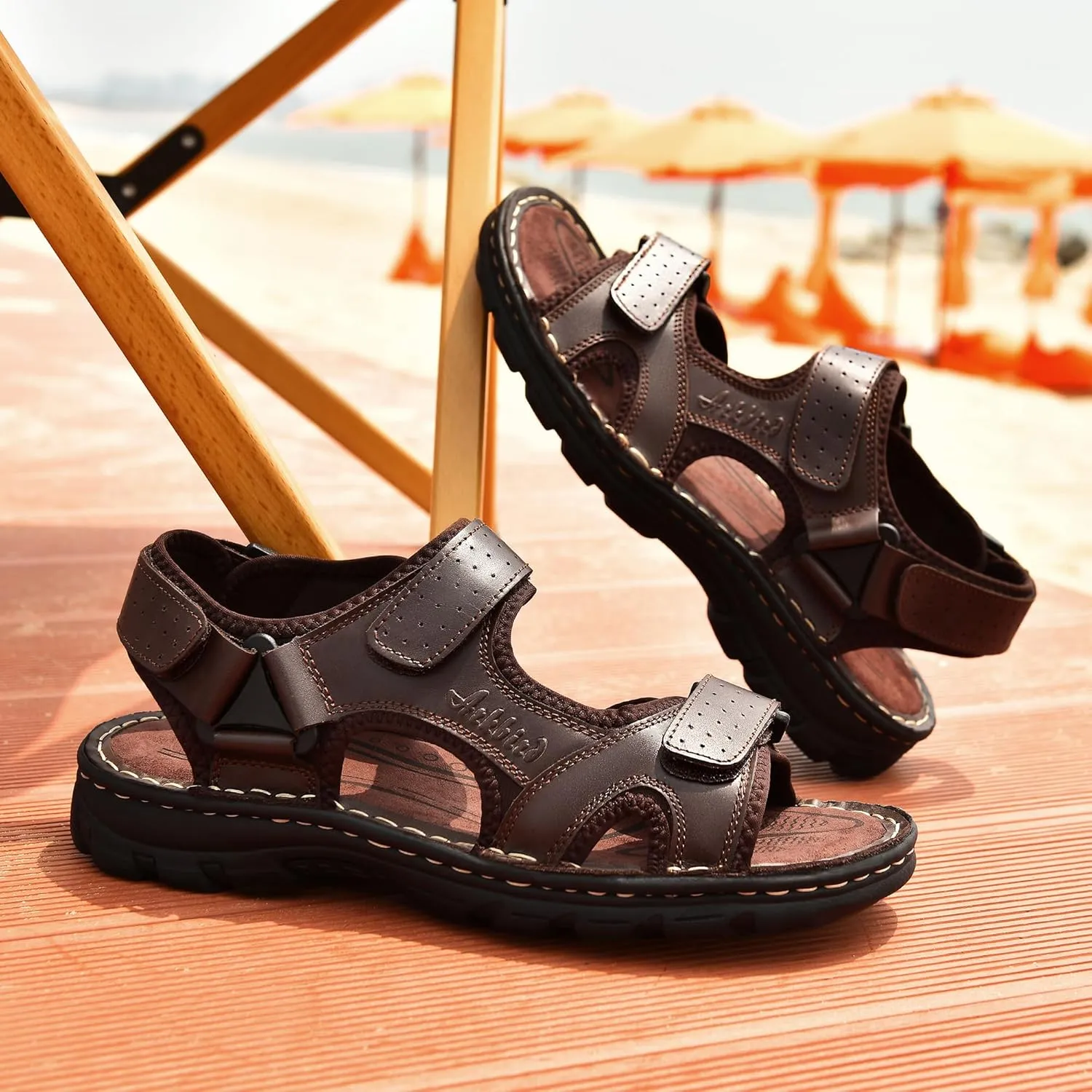 Arkbird Men's Leather Sandals Athletic Fisherman Sandal Outdoor Comfortable and Stylish Casual Summer Slip On Shoes for Men