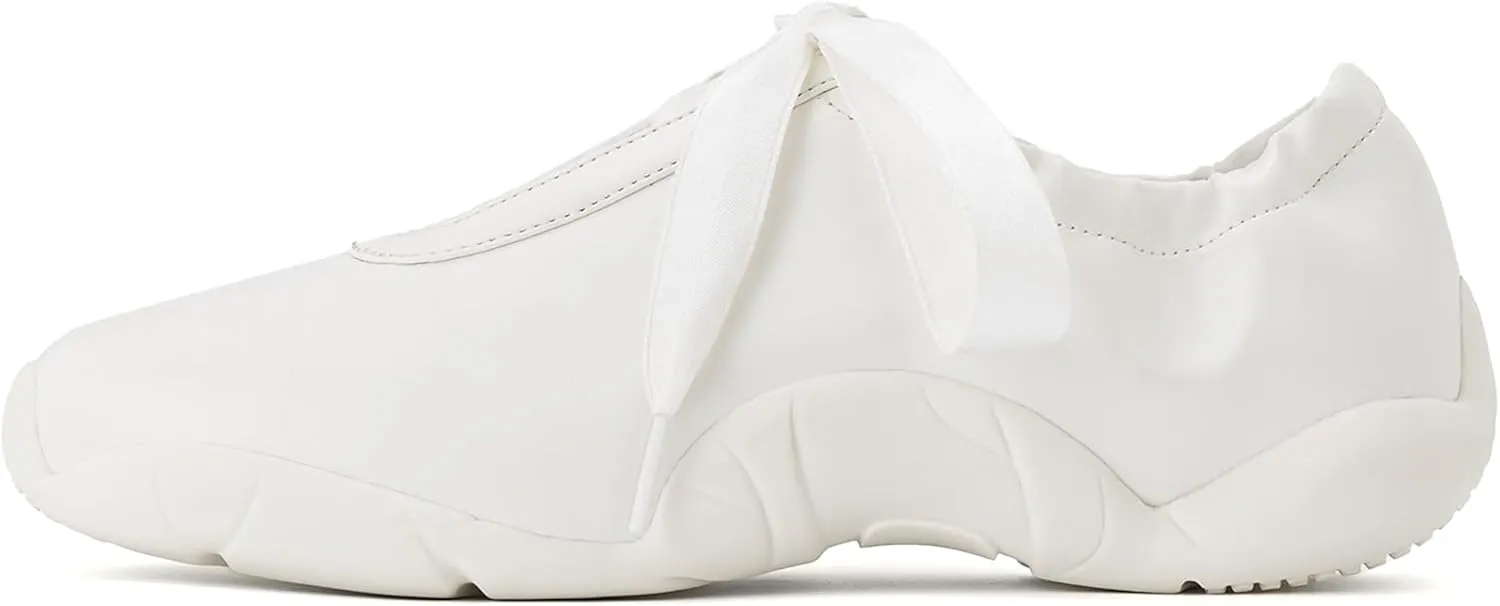 Arqa Lace-up Casual Ballet Sneakers for Women Breathable Lightweight Walking Satin Fabric Flat Sneakers Comfortable Outgoing Tennis Walking Shoes