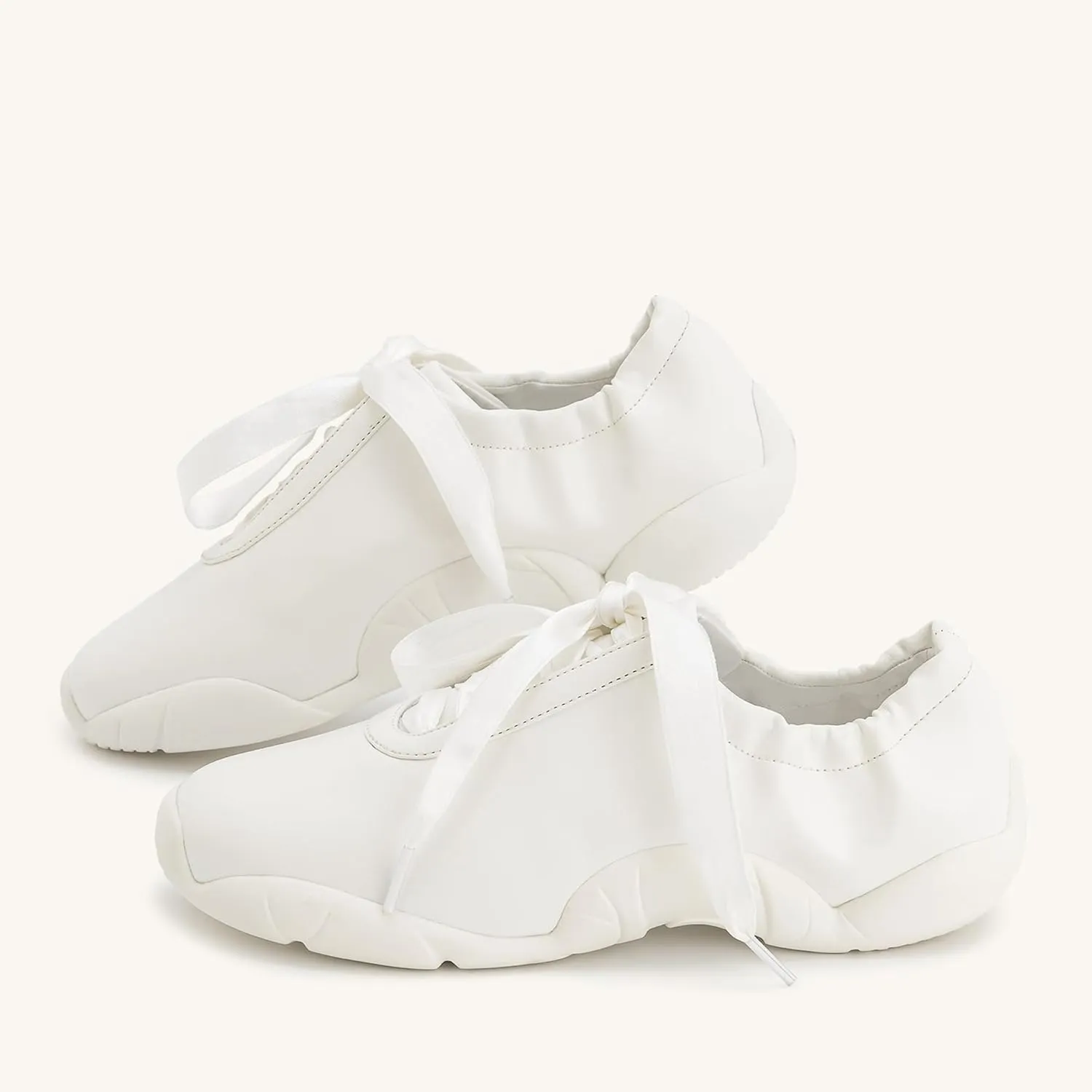 Arqa Lace-up Casual Ballet Sneakers for Women Breathable Lightweight Walking Satin Fabric Flat Sneakers Comfortable Outgoing Tennis Walking Shoes