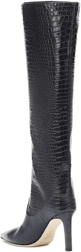 Arqa Women's Stiletto High Heel Knee High Boots Pointy Toe Faux Crocodile Print Boot Casual Dress Shoes
