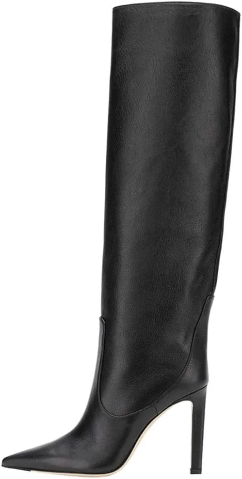 Arqa Women's Stiletto High Heel Knee High Boots Pointy Toe Faux Crocodile Print Boot Casual Dress Shoes