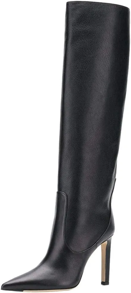 Arqa Women's Stiletto High Heel Knee High Boots Pointy Toe Faux Crocodile Print Boot Casual Dress Shoes