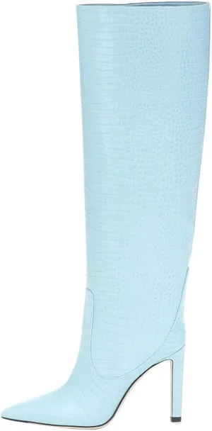 Arqa Women's Stiletto High Heel Knee High Boots Pointy Toe Faux Crocodile Print Boot Casual Dress Shoes