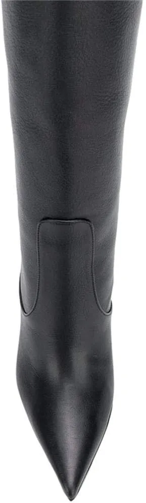 Arqa Women's Stiletto High Heel Knee High Boots Pointy Toe Faux Crocodile Print Boot Casual Dress Shoes