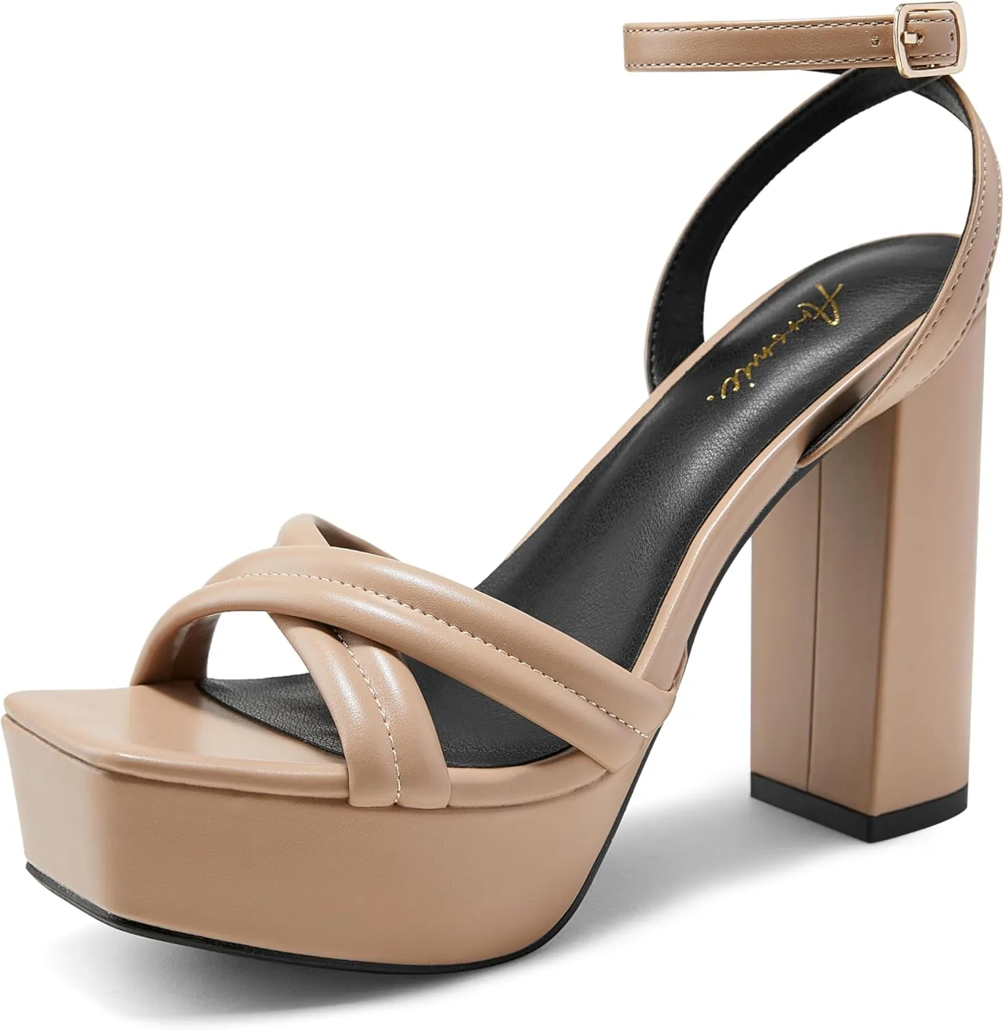 Arromic Women's Platform Heels High Chunky Sandals 4.5 Inches Square Open Toe Heeled Sandals Pink Gold White Black Nude Strappy Ankle Strap Sexy Pumps Y2K Dress Party Wedding Shoes