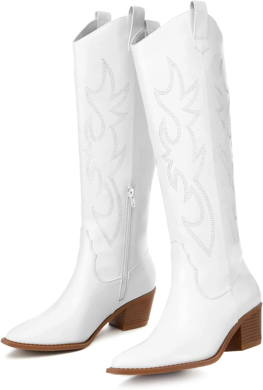 Athlefit Cowboy Boots For Women Knee High Pointed Toe Western Cowgirl Boots Chunky Heel Embroidery Fashion Fall Boots for Ladies