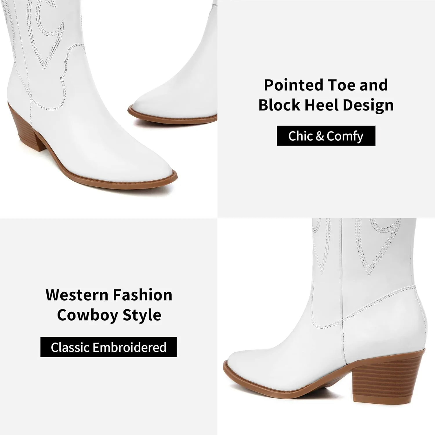 Athlefit Cowboy Boots For Women Knee High Pointed Toe Western Cowgirl Boots Chunky Heel Embroidery Fashion Fall Boots for Ladies
