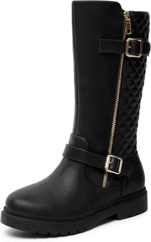 Athlefit Girls Riding Boots Fashion Buckle Side Zipper Knee High Boots for Toddler/Little Kid/Big Kid