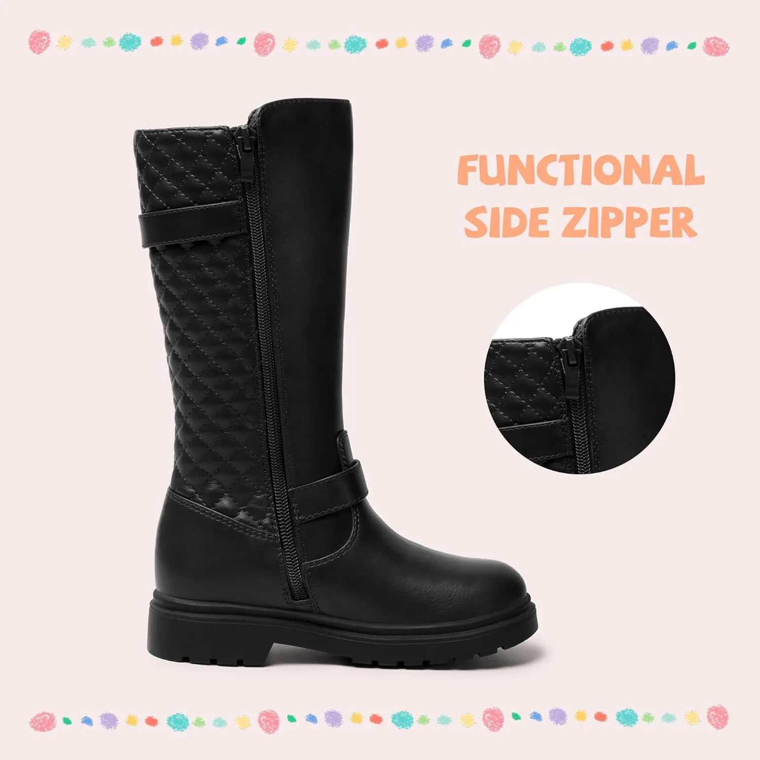 Athlefit Girls Riding Boots Fashion Buckle Side Zipper Knee High Boots for Toddler/Little Kid/Big Kid