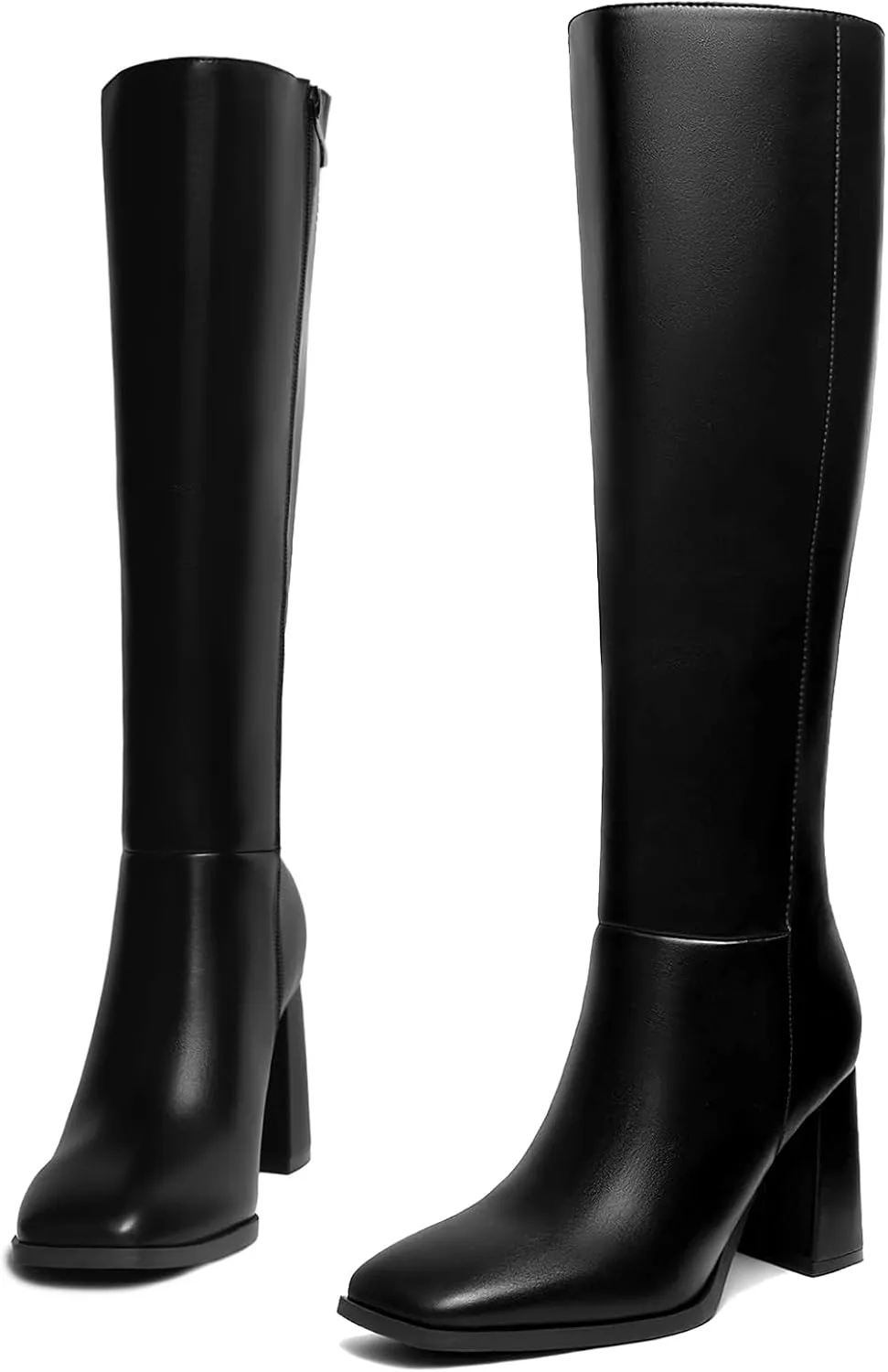 Athlefit Women's Knee High Boots Fashion Chunky Heel Square Toe Tall Boots Side Zipper Long Boots