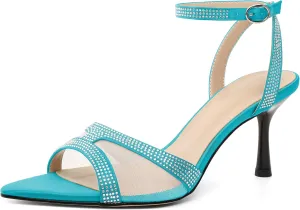 AUMOTED Mesh Heels for Women Open Toe Stiletto Heels Backless Strap Dress Shoes 2.7 Inch Sexy Kitten Sandals