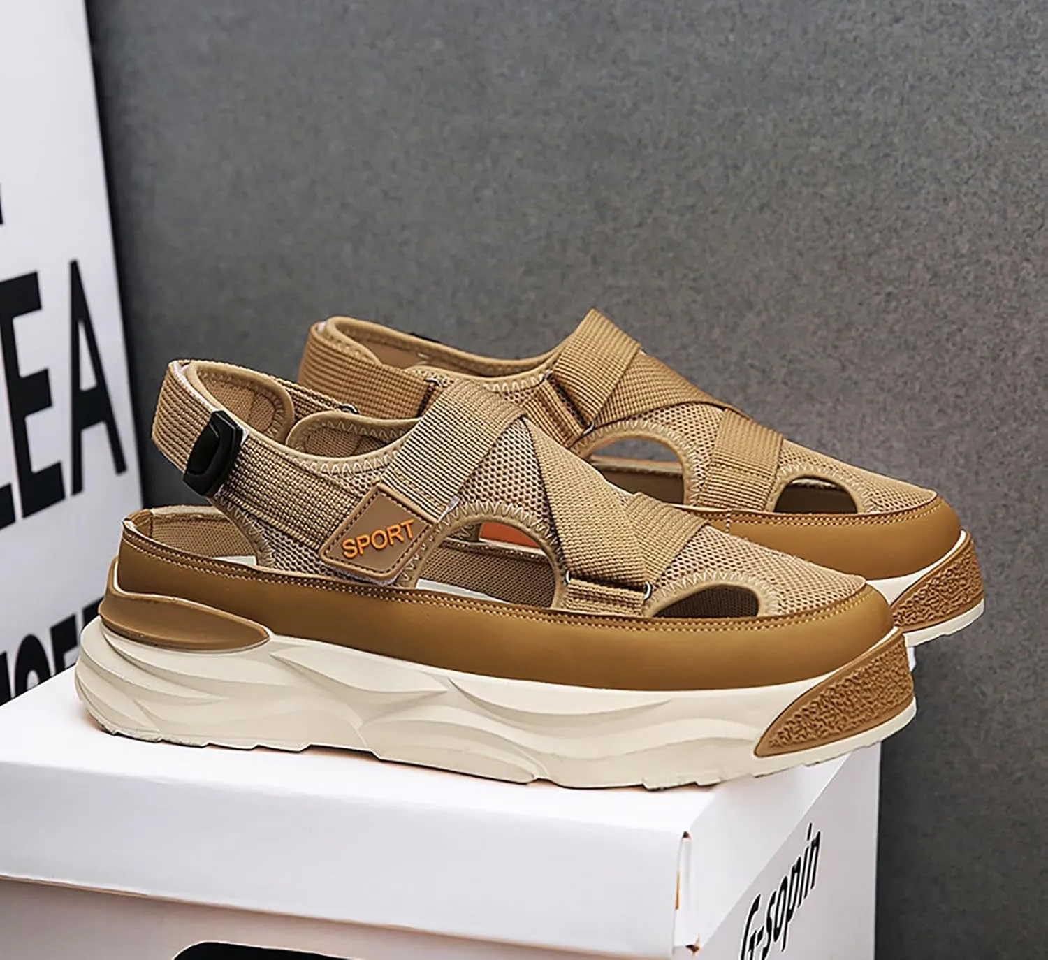 AUNTHUI Men's Outdoor Non-Slip Breathable Mesh Sports Sandals,Closed Toe Anti-Collision Toe Casual Beach Fisherman Sandals,Summer Walking Leisure Hiking Driving Platform Sandals