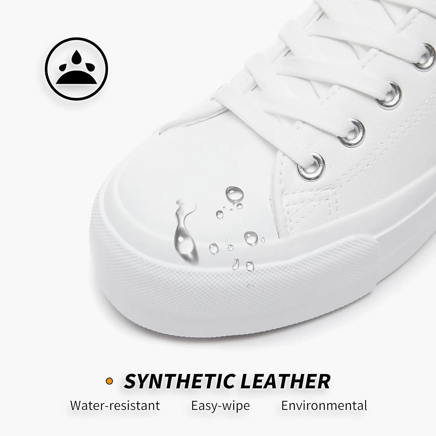 BABUDOG Womens Synthetic Leather Platform Sneakers,White Platform Shoes,Lace-up Tennis Shoes for Women,Comfortable Casual Shoes