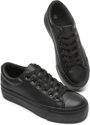 BABUDOG Womens Synthetic Leather Platform Sneakers,White Platform Shoes,Lace-up Tennis Shoes for Women,Comfortable Casual Shoes