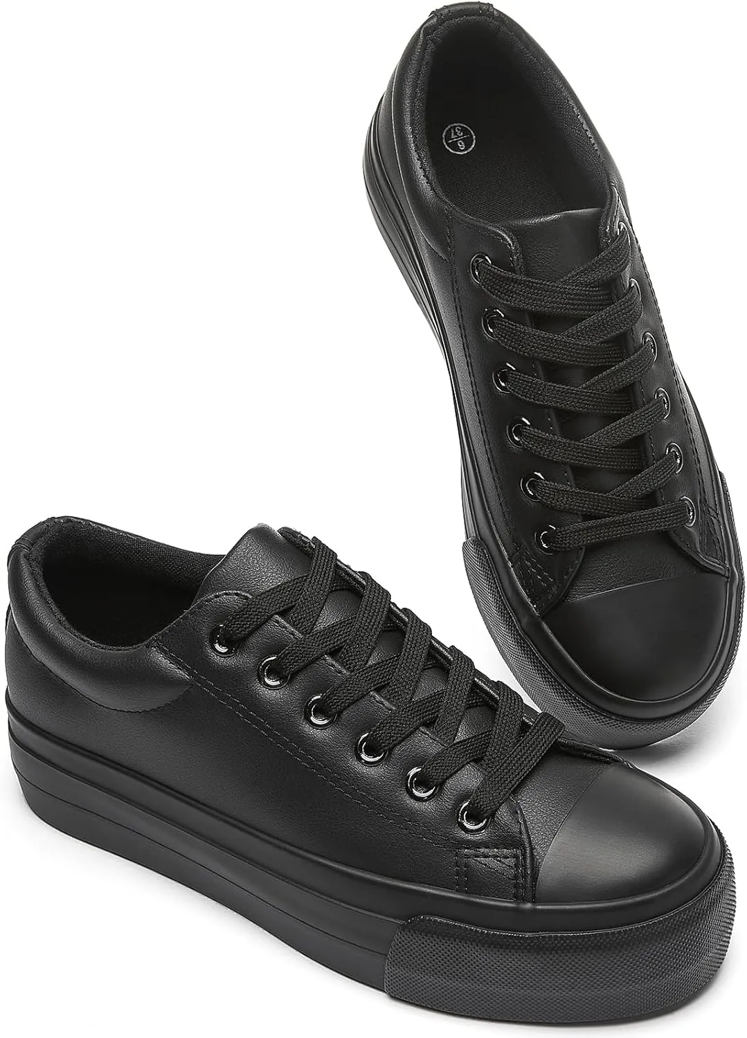 BABUDOG Womens Synthetic Leather Platform Sneakers,White Platform Shoes,Lace-up Tennis Shoes for Women,Comfortable Casual Shoes