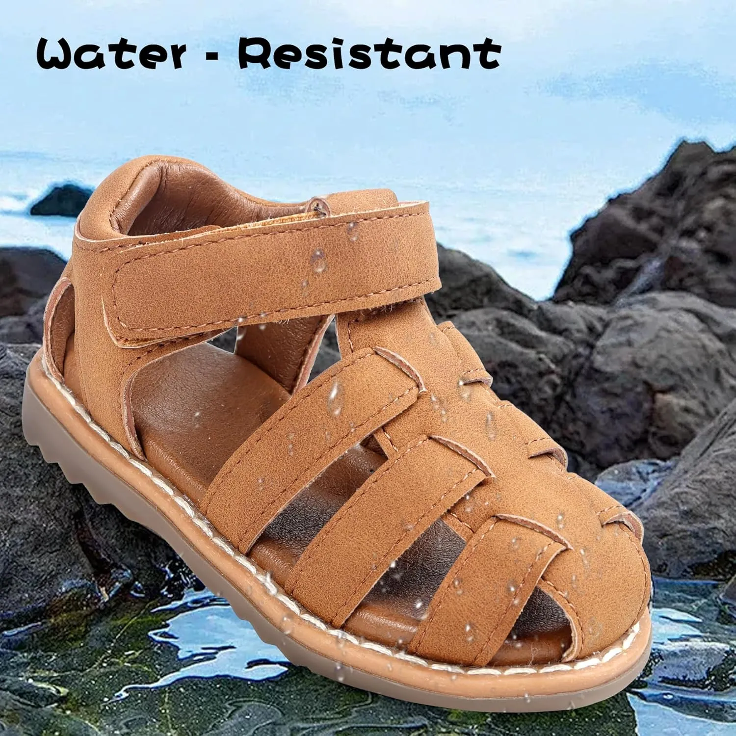 Baby Boys Girls Closed Toe Summer Sandals Lightweight Non-Slip Soft Sole Leather Athletic Sandals Outdoor Toddler First Walking Shoes
