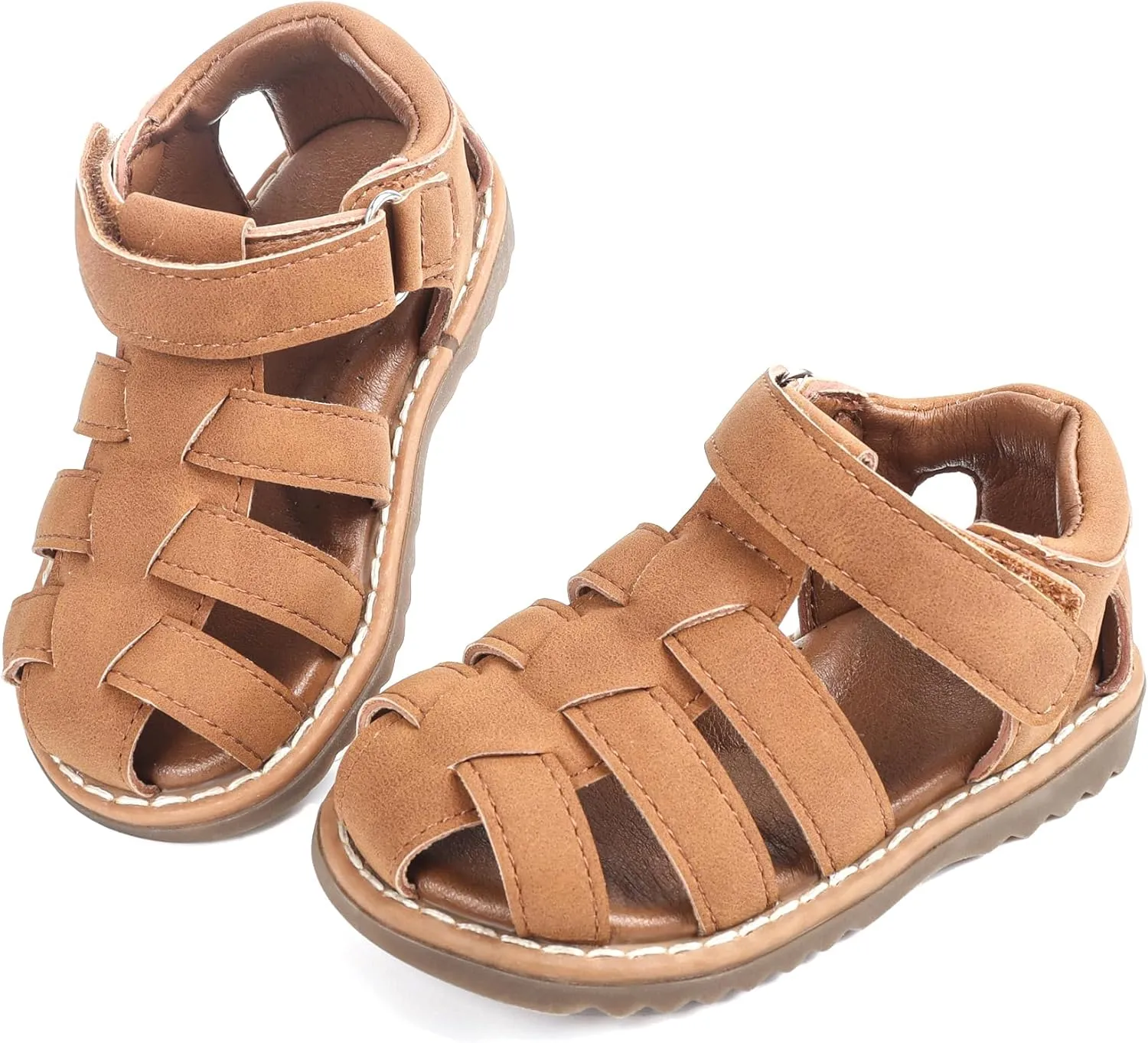 Baby Boys Girls Closed Toe Summer Sandals Lightweight Non-Slip Soft Sole Leather Athletic Sandals Outdoor Toddler First Walking Shoes