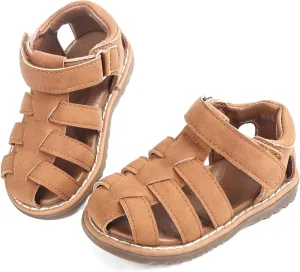Baby Boys Girls Closed Toe Summer Sandals Lightweight Non-Slip Soft Sole Leather Athletic Sandals Outdoor Toddler First Walking Shoes