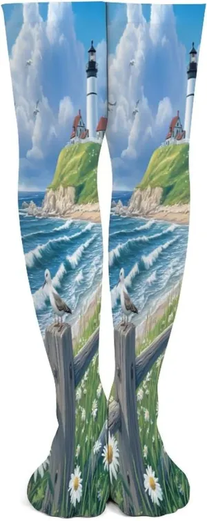 Beach Seascape Lighthouse Thigh High Socks Fashion Knee High Socks Over The Calf Long Socks Boot Stockings
