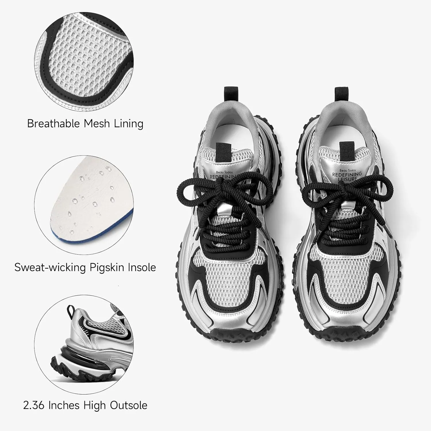BEAU TODAY Chunky Sneakers for Women,Fashion Platform Walking Sneakers,Comfortable Arch Support Tennis Dad Shoes