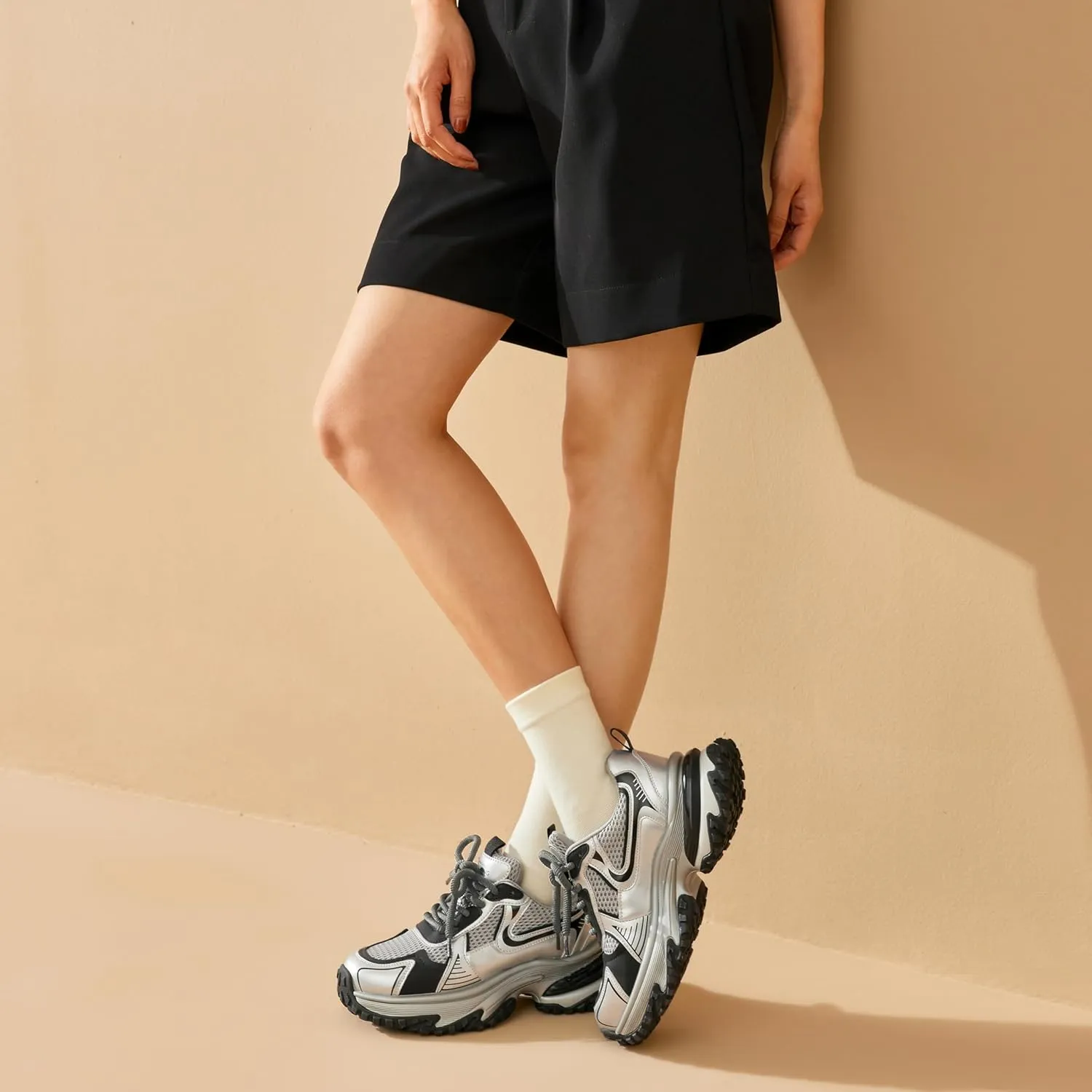 BEAU TODAY Chunky Sneakers for Women,Fashion Platform Walking Sneakers,Comfortable Arch Support Tennis Dad Shoes