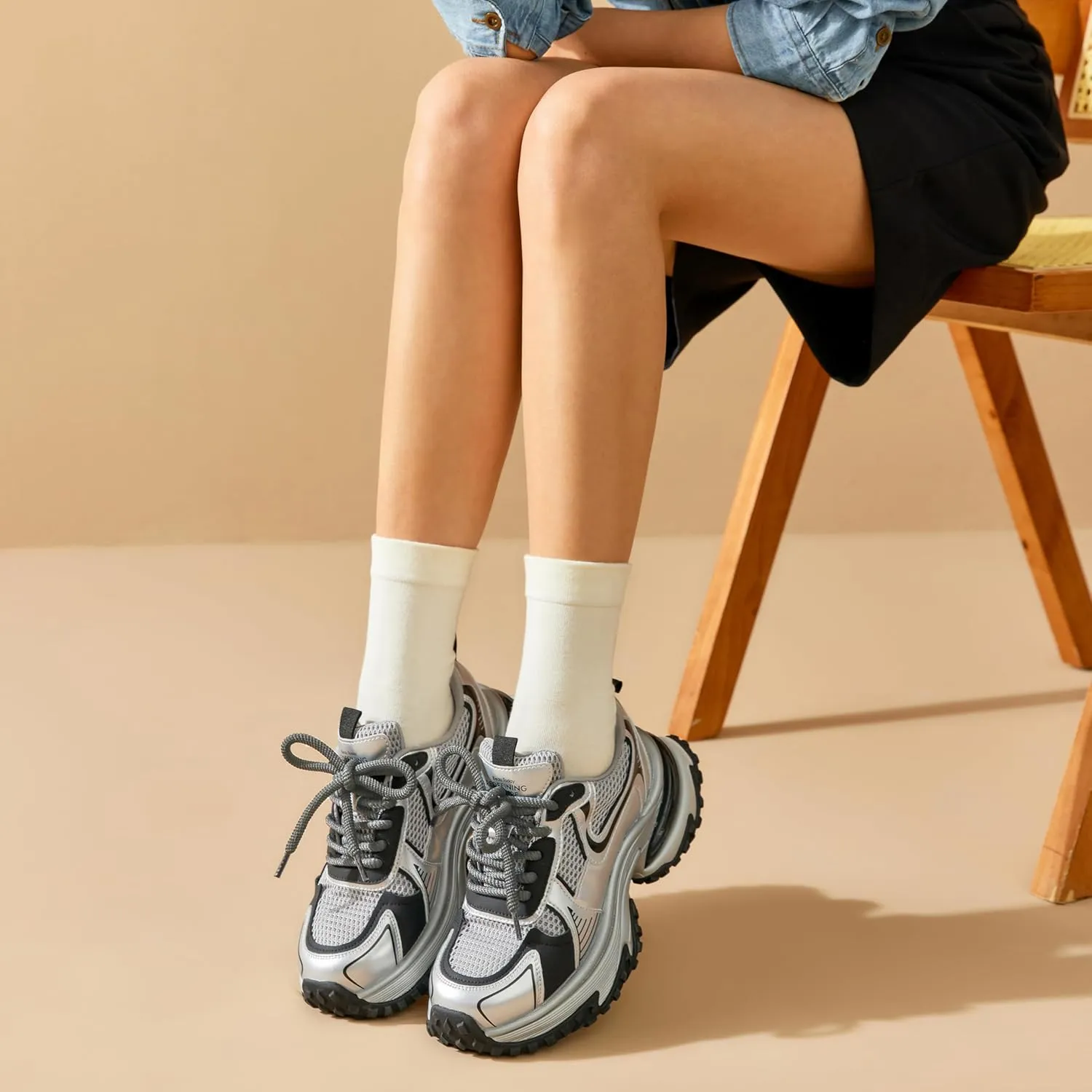 BEAU TODAY Chunky Sneakers for Women,Fashion Platform Walking Sneakers,Comfortable Arch Support Tennis Dad Shoes