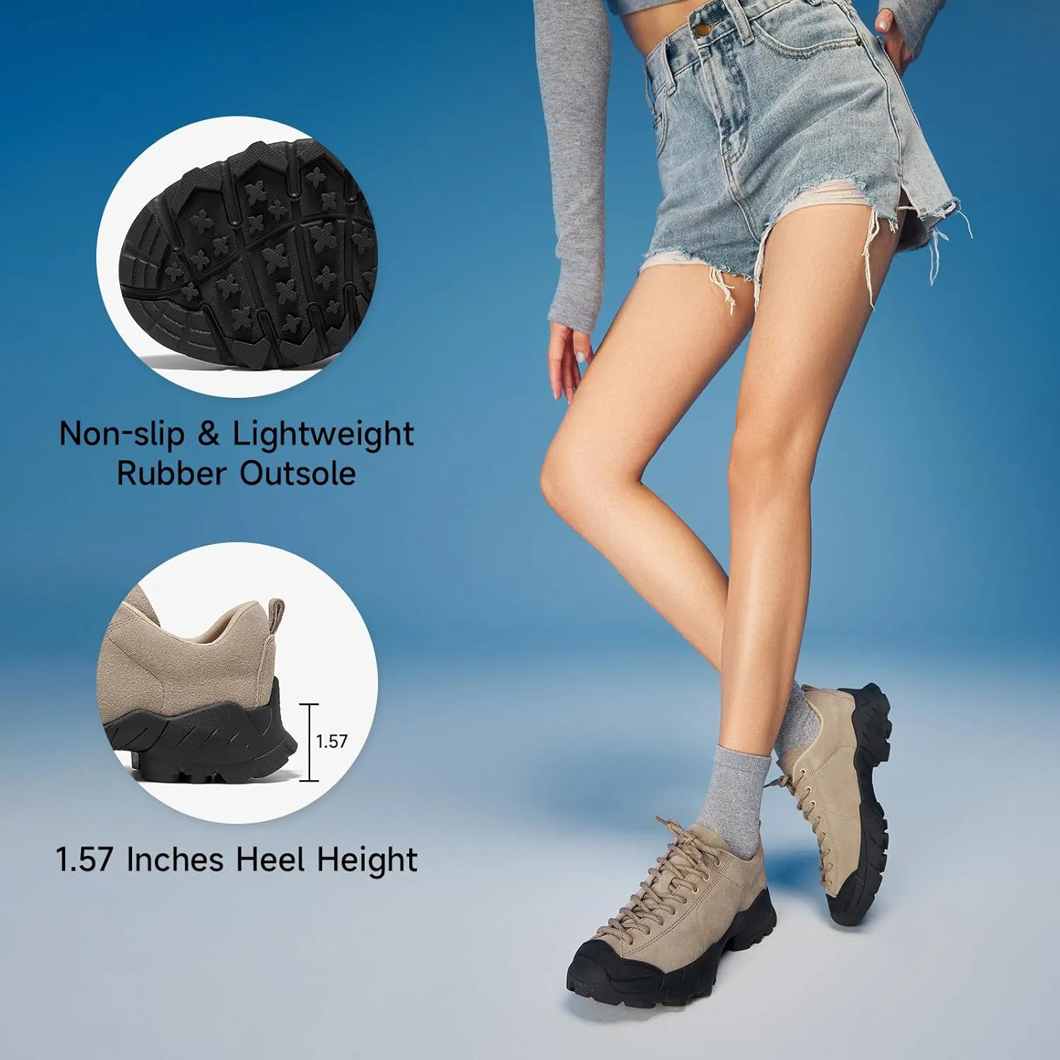 BEAU TODAY Hiking Shoes Women Lightweight,Hike Barefoot Sneakers Women,Wide Toe Box Non-Slip Outdoor Sneakers,Suede Walking Shoes for Trekking Trail Climbing