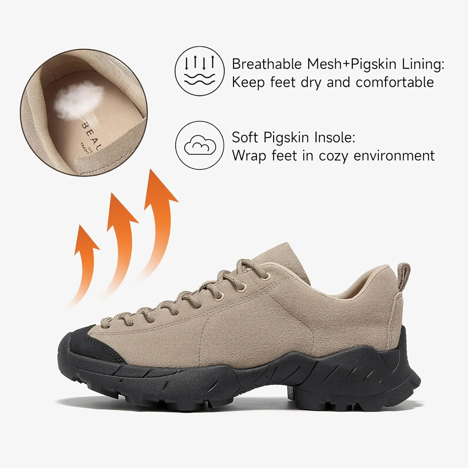 BEAU TODAY Hiking Shoes Women Lightweight,Hike Barefoot Sneakers Women,Wide Toe Box Non-Slip Outdoor Sneakers,Suede Walking Shoes for Trekking Trail Climbing